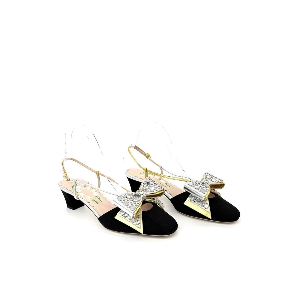 NIB Valentino Garavani Bowow 37 US 7 Embelished Mirror Slingback Pumps Black